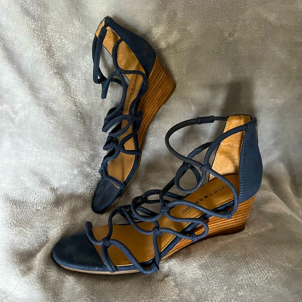 Like New Lucky Brand Blue Wedge Sandals Size 7